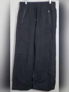 Athleta Womens Black Cabo Linen Wide Leg Pant Beach Vacation - Size 12 - EUC